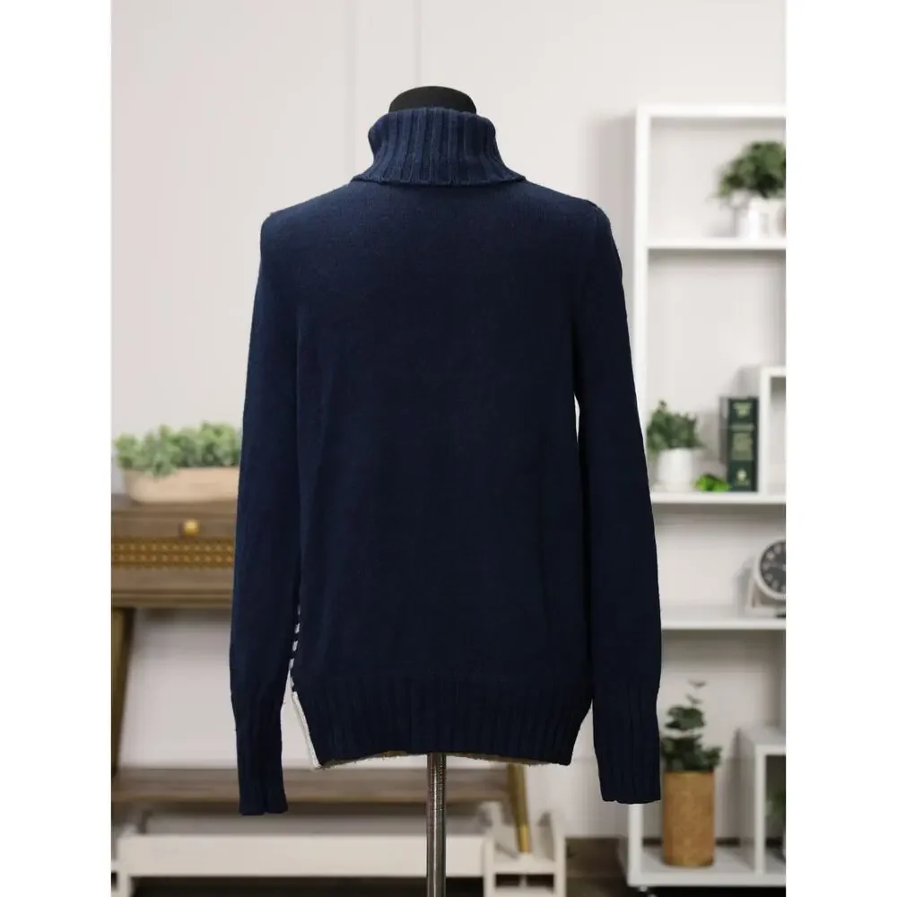 Après Ski Nordic J.Crew Alpine Wool Mohair Turtleneck Sweater Navy Cabincore S